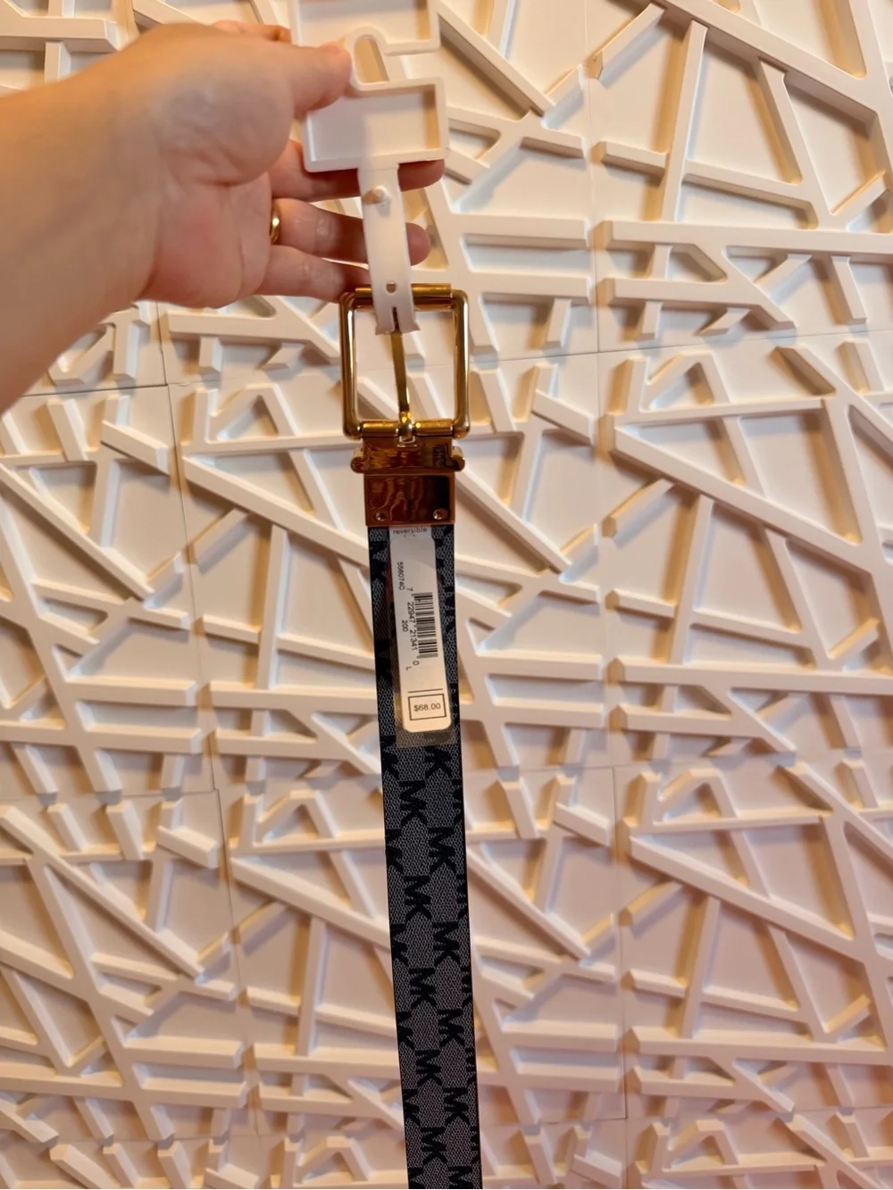 Michael Kors Reversible Black and Gray Monogram Belt with Gold Hardware